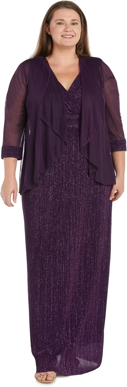 R&M Richards Women's 2 Piece Lace Mother of The Bride Dress and Shrug Set