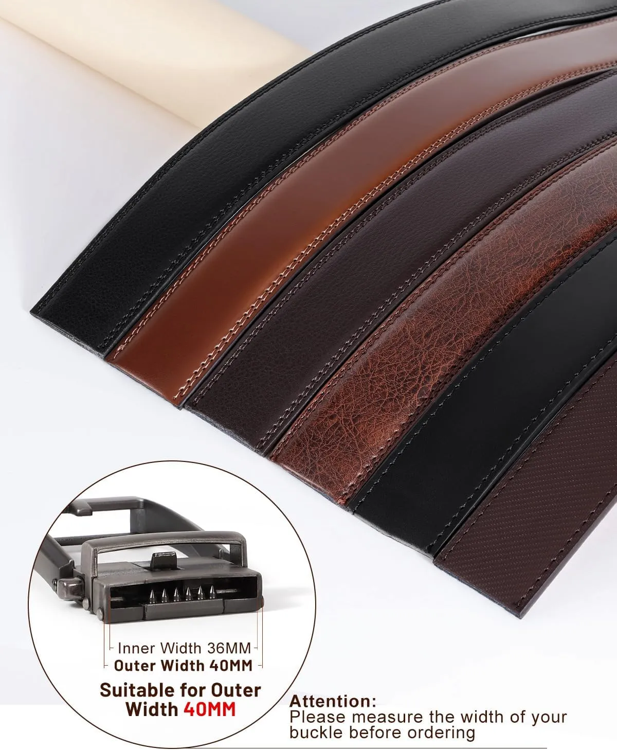 Ratchet Belt Strap for Men Leather Belts Without Buckle Replacement Leather Belt Strap Only 35mm for 40mm Buckle