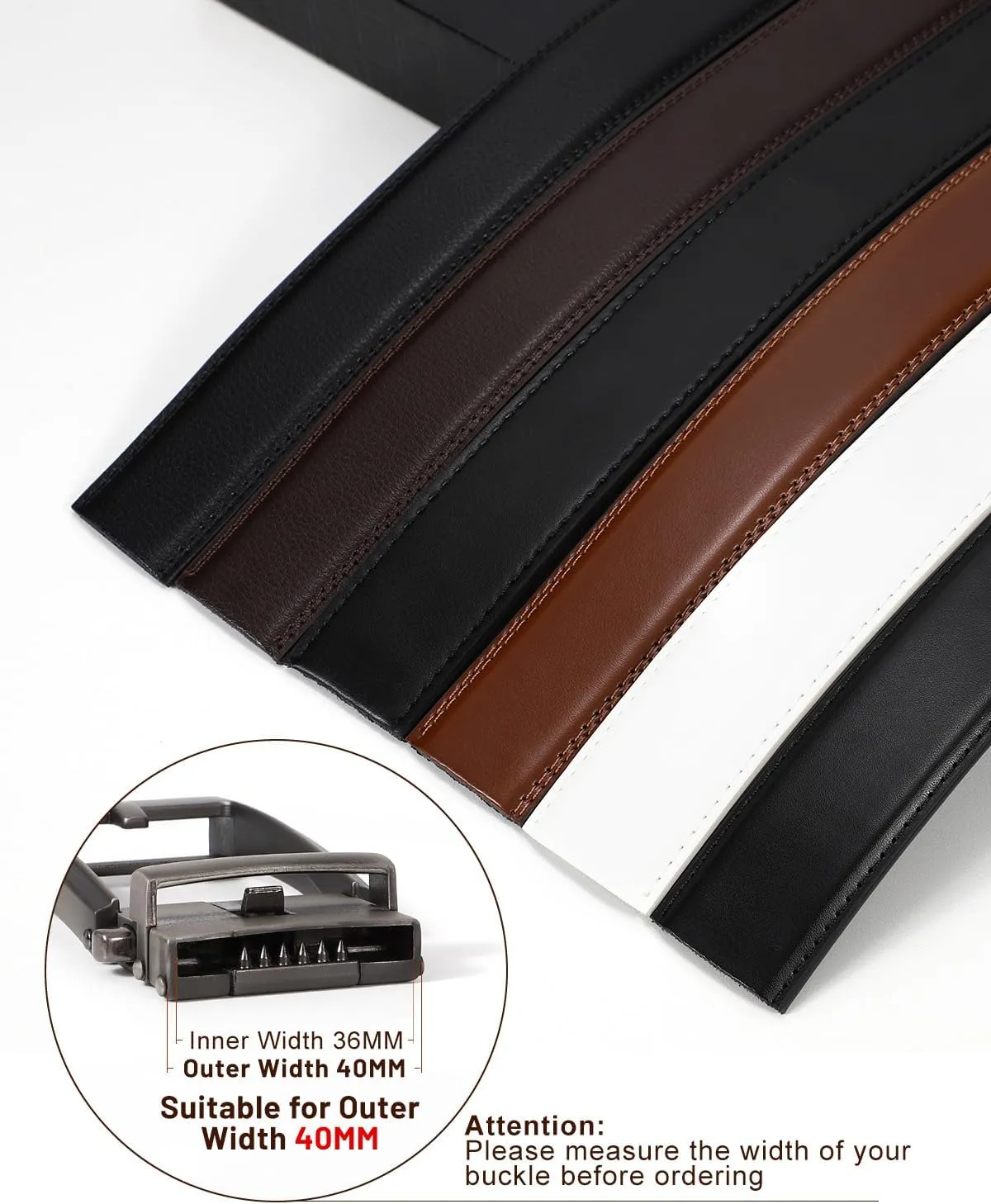 Ratchet Belt Strap for Men Leather Belts Without Buckle Replacement Leather Belt Strap Only 35mm for 40mm Buckle