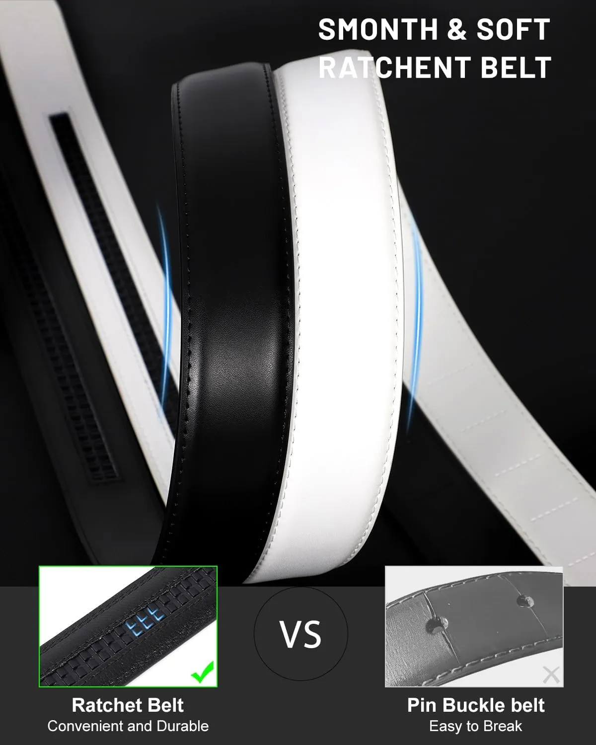 Ratchet Belt Strap for Men Leather Belts Without Buckle Replacement Leather Belt Strap Only 35mm for 40mm Buckle