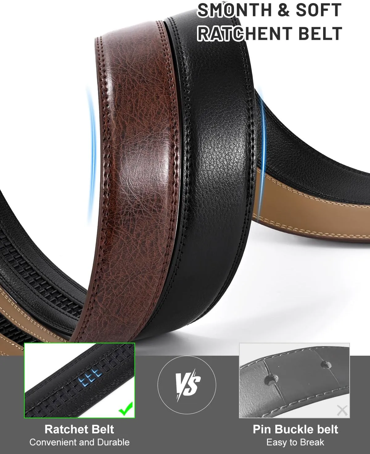 Ratchet Belt Strap for Men Leather Belts Without Buckle Replacement Leather Belt Strap Only 35mm for 40mm Buckle