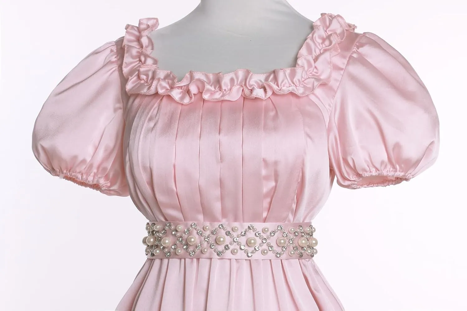 Regency Dresses for Women Elegant Ruffle Neck Puff Sleeve Empire Waist Dress