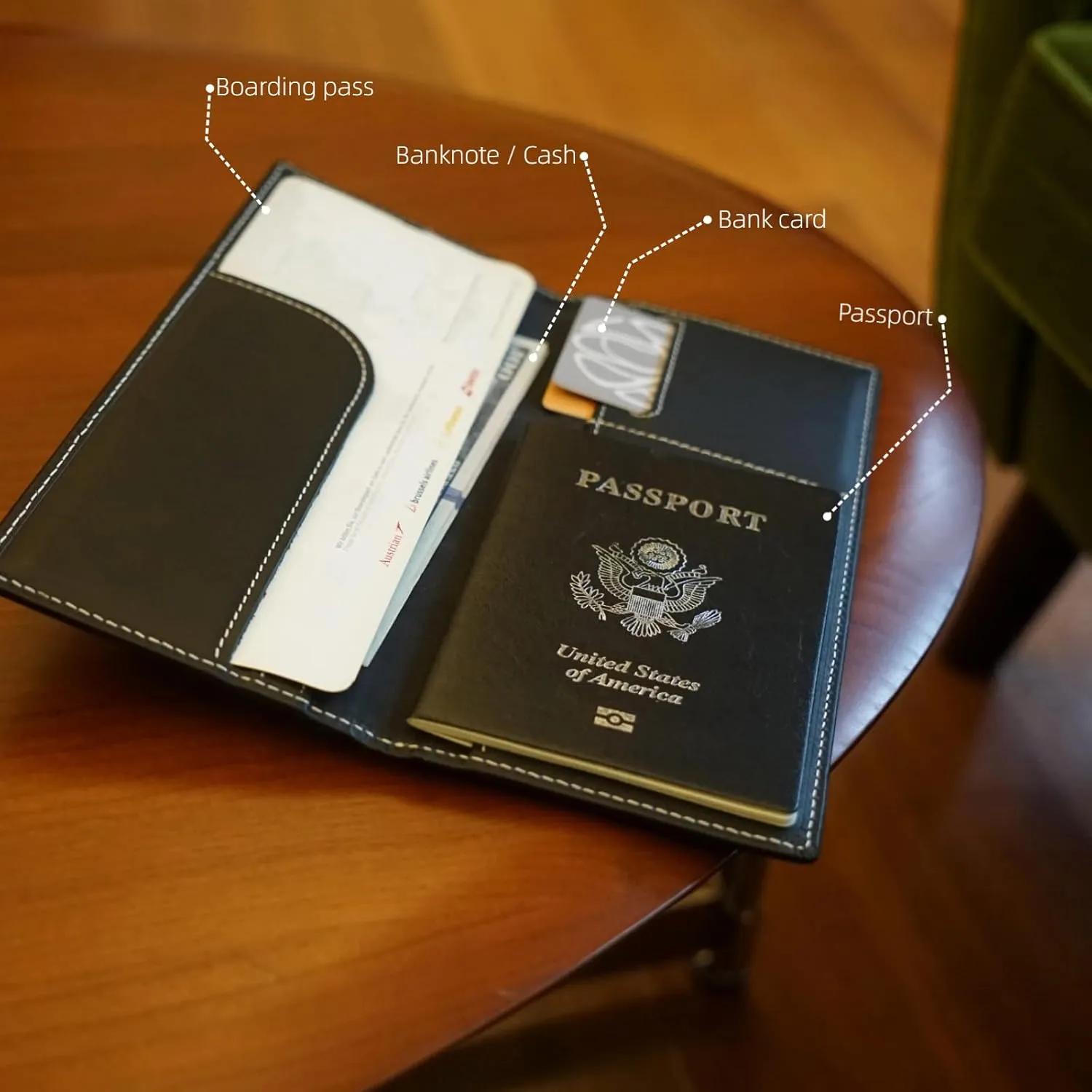 RFID Blocking Slim Minimalist Long Travel Wallet Genuine Leather Passport Holder Travel Cover (Dark Blue)