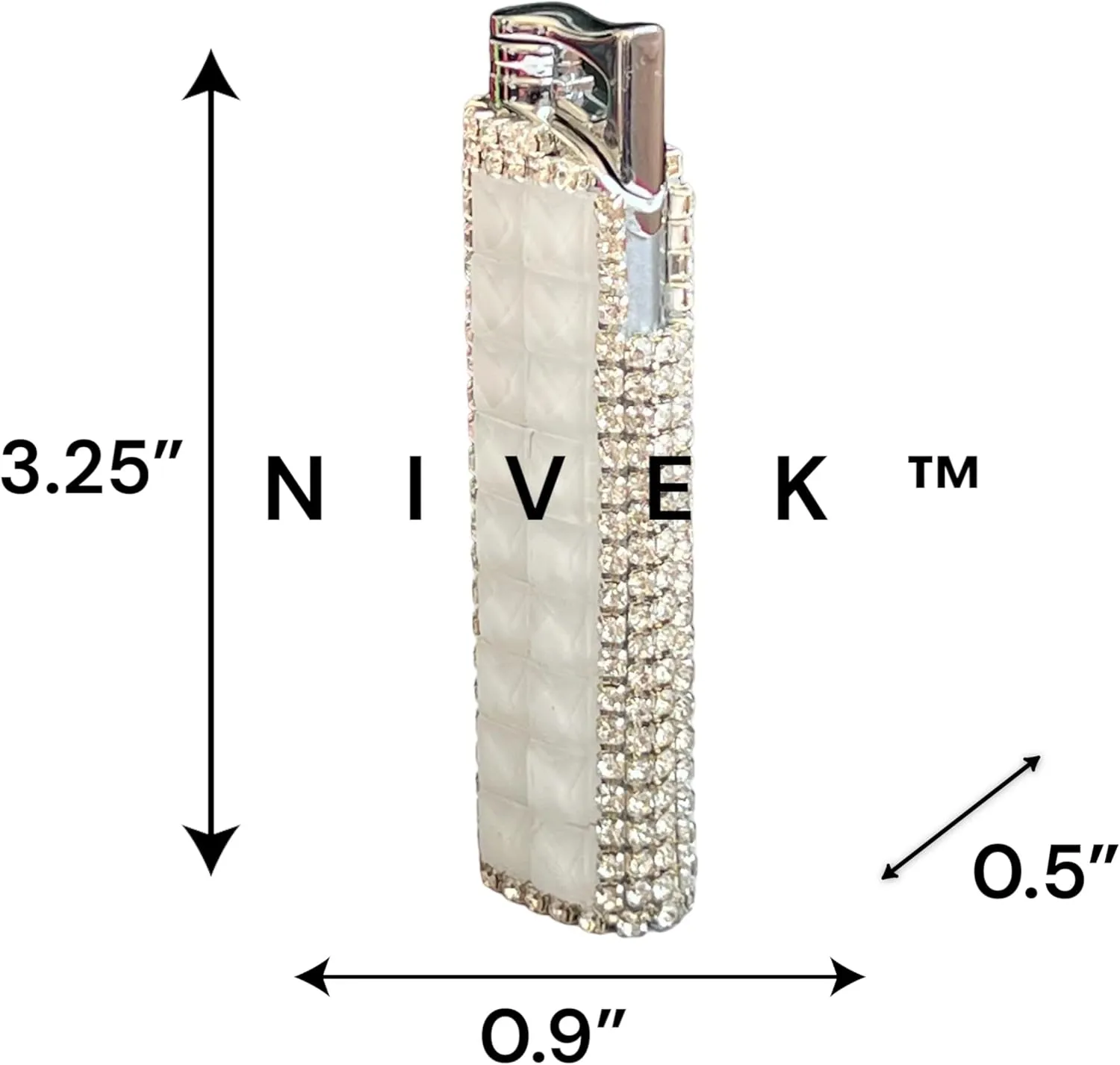 Rhinestone Bling Lighter Luxury Blue Flame Torch Refillable Windproof Elegant Evening Party Gift Luxe (White)