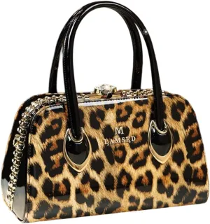 Rhinestone Buckle Shoulder Bag For Women's Leather Clip Shaped Top Handle Satchel Handbags Purses Hard Tote Bags
