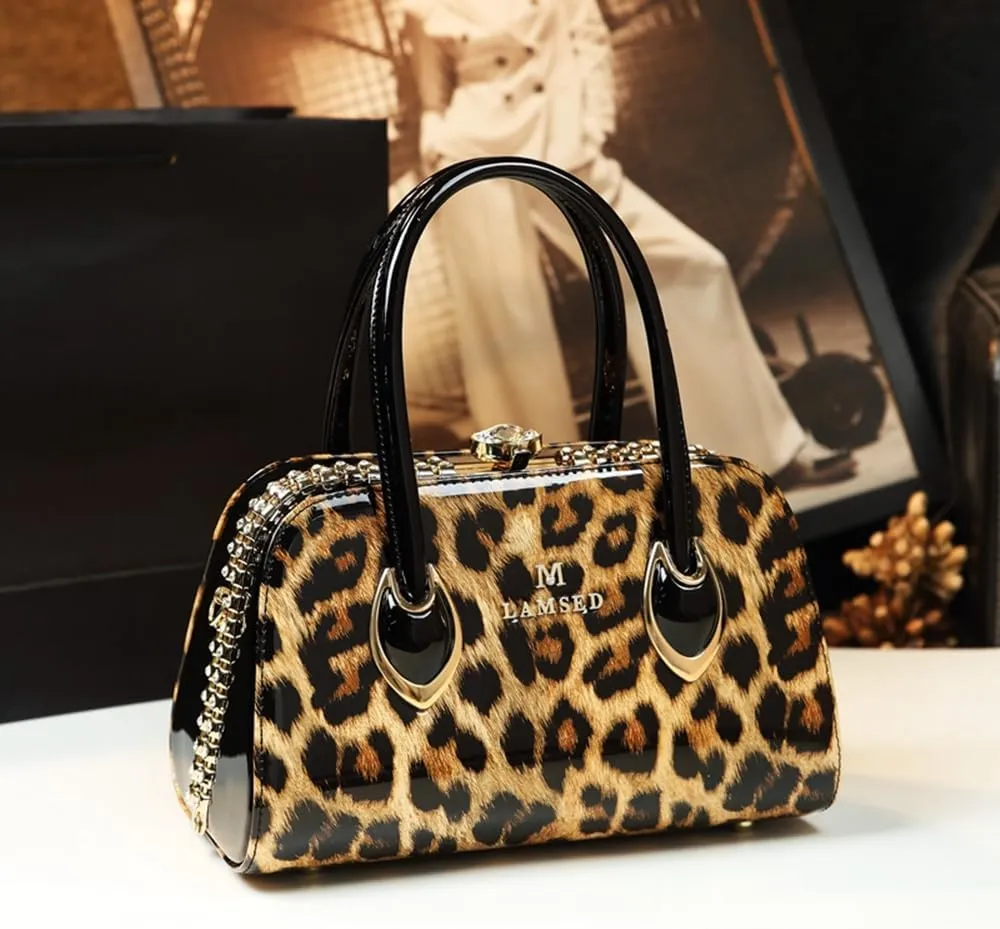 Rhinestone Buckle Shoulder Bag For Women's Leather Clip Shaped Top Handle Satchel Handbags Purses Hard Tote Bags