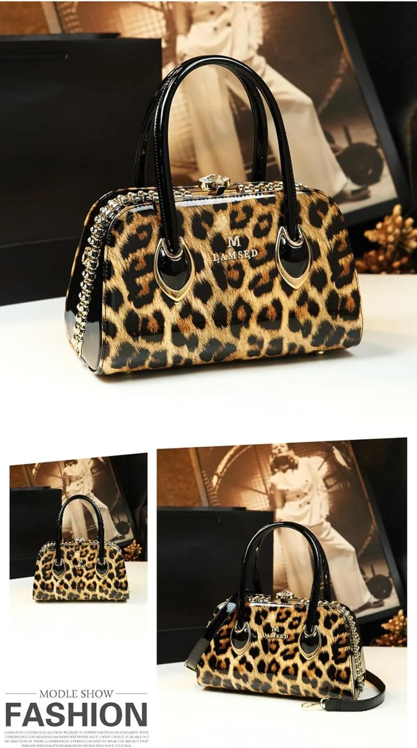 Rhinestone Buckle Shoulder Bag For Women's Leather Clip Shaped Top Handle Satchel Handbags Purses Hard Tote Bags