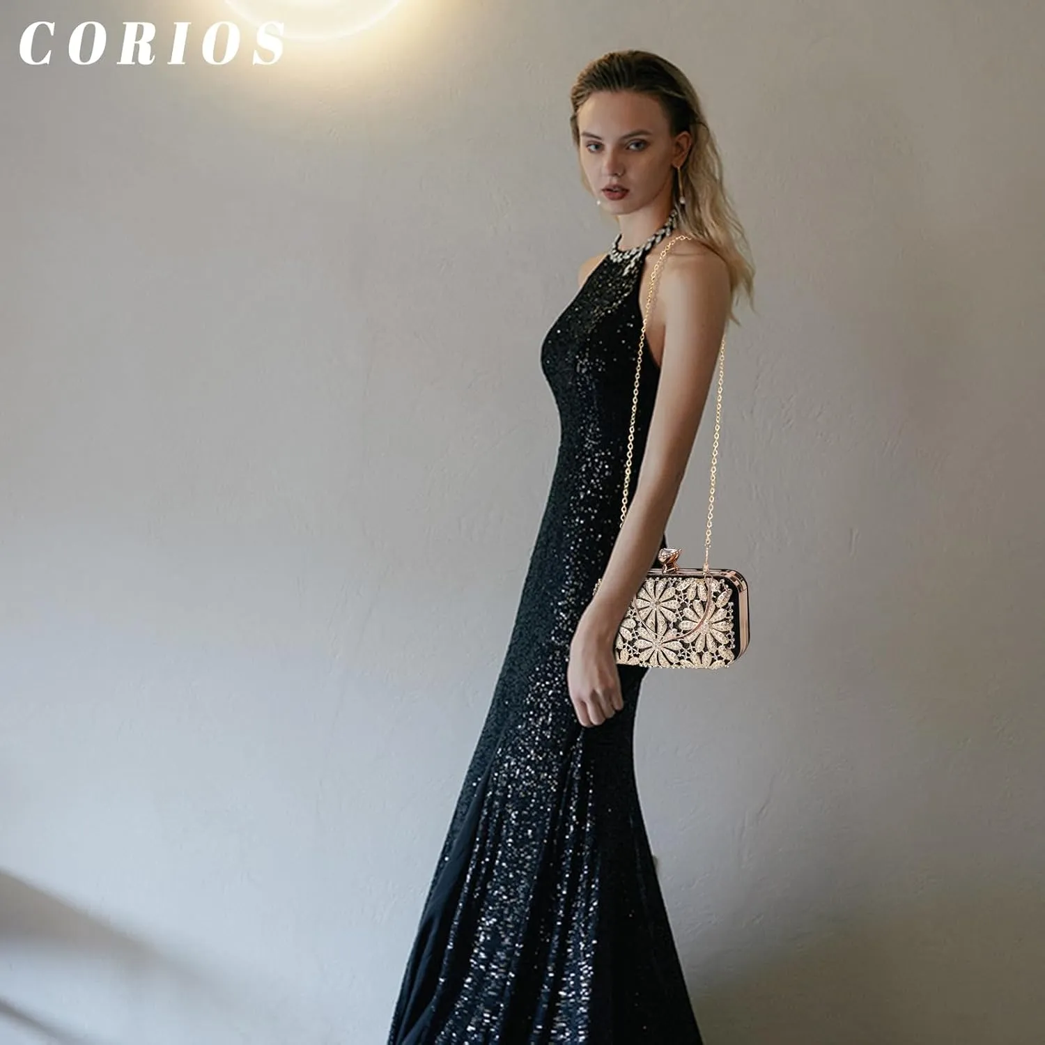 Rhinestone Flower Evening Bag for Women Sparkly Sequin Purse Crystal Clutch Bag Bridal Wedding Handbag Shoulder Bag