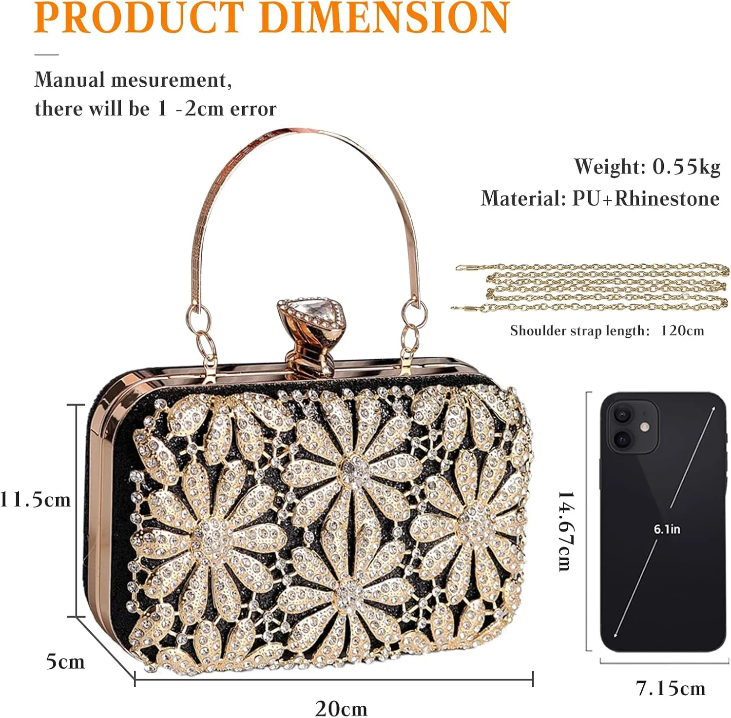 Rhinestone Flower Evening Bag for Women Sparkly Sequin Purse Crystal Clutch Bag Bridal Wedding Handbag Shoulder Bag