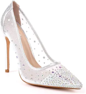 Rhinestone Pointed Toe High Heels Women Pumps Transparent Party Wedding Shoes