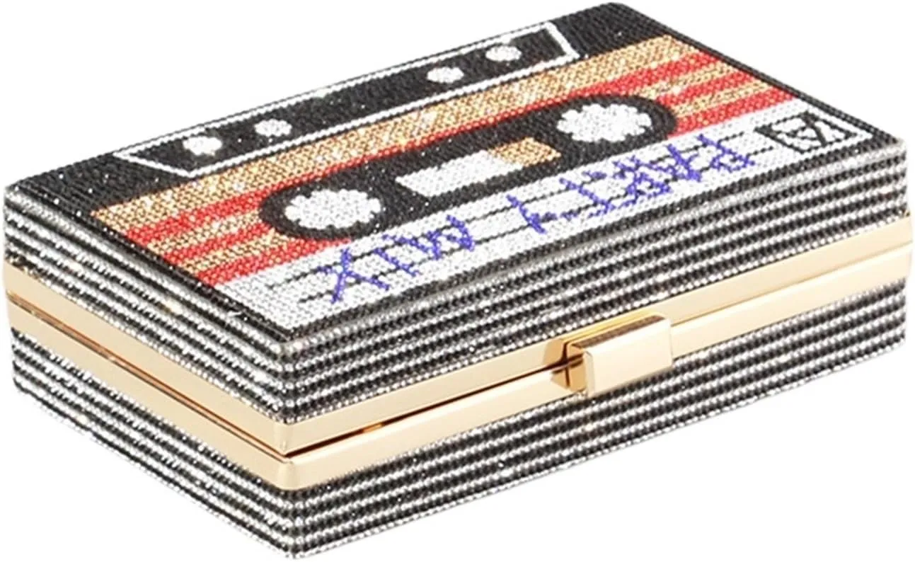 Rhinestone Purse Women's Rhinestone Wedding Clutch Bag Cassette Tape Evening Bag Party Money Purses