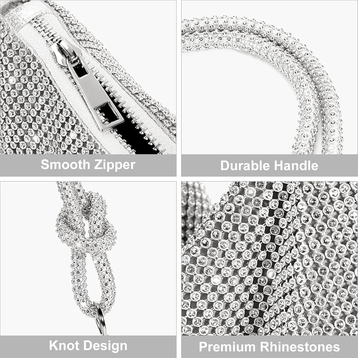 Rhinestone Purses for Women Chic Sparkly Evening Handbag Bling Hobo Bag Shiny Silver Clutch Purse for Party