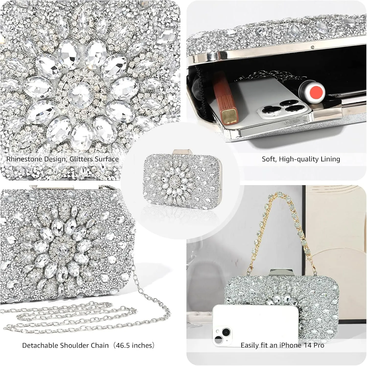 Rhinestone Purses for Women Rhinestone Evening Bag for Wedding Clutch Luxury Handbags Crossbody Bag for Party Prom