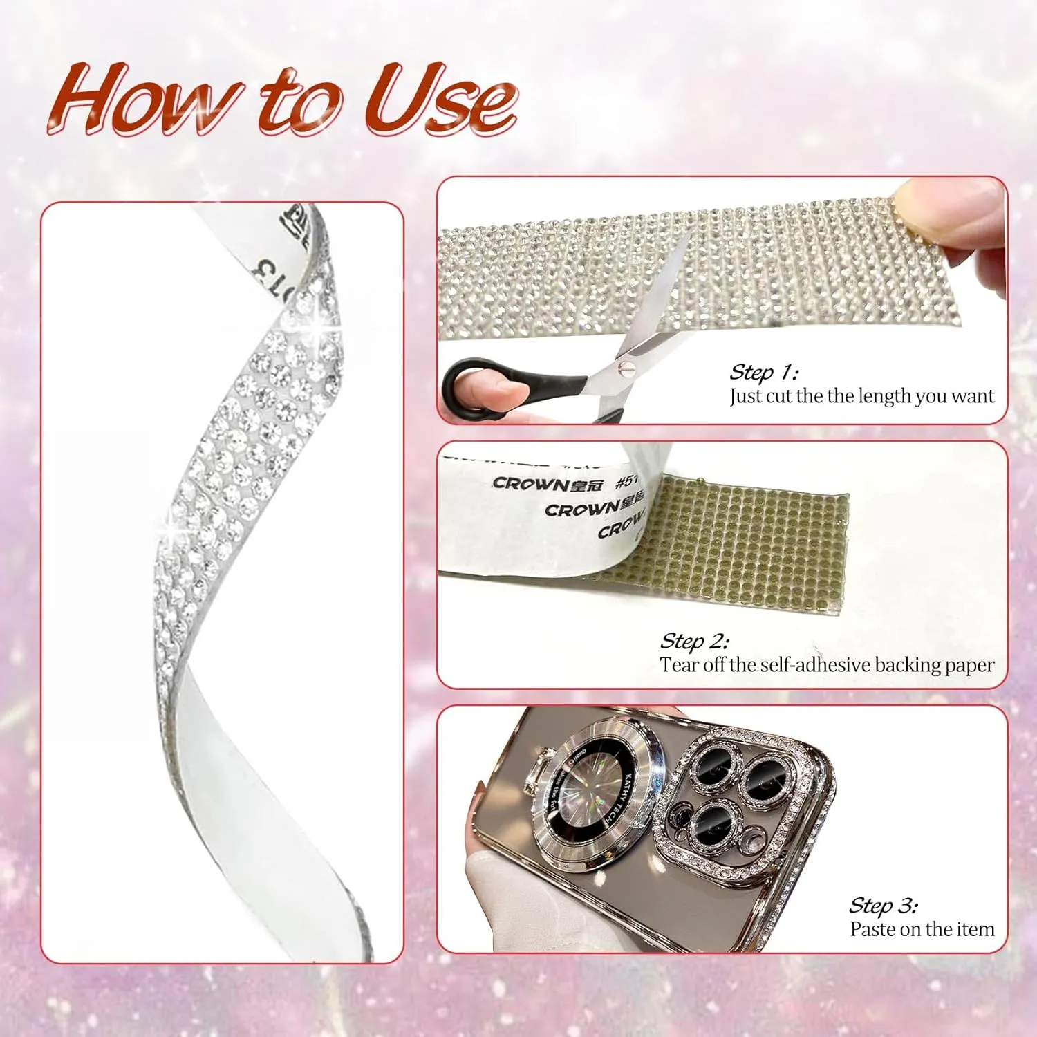 Rhinestone Ribbons (Silver-4 Rhinestones per Row, 6 Yard/roll)
