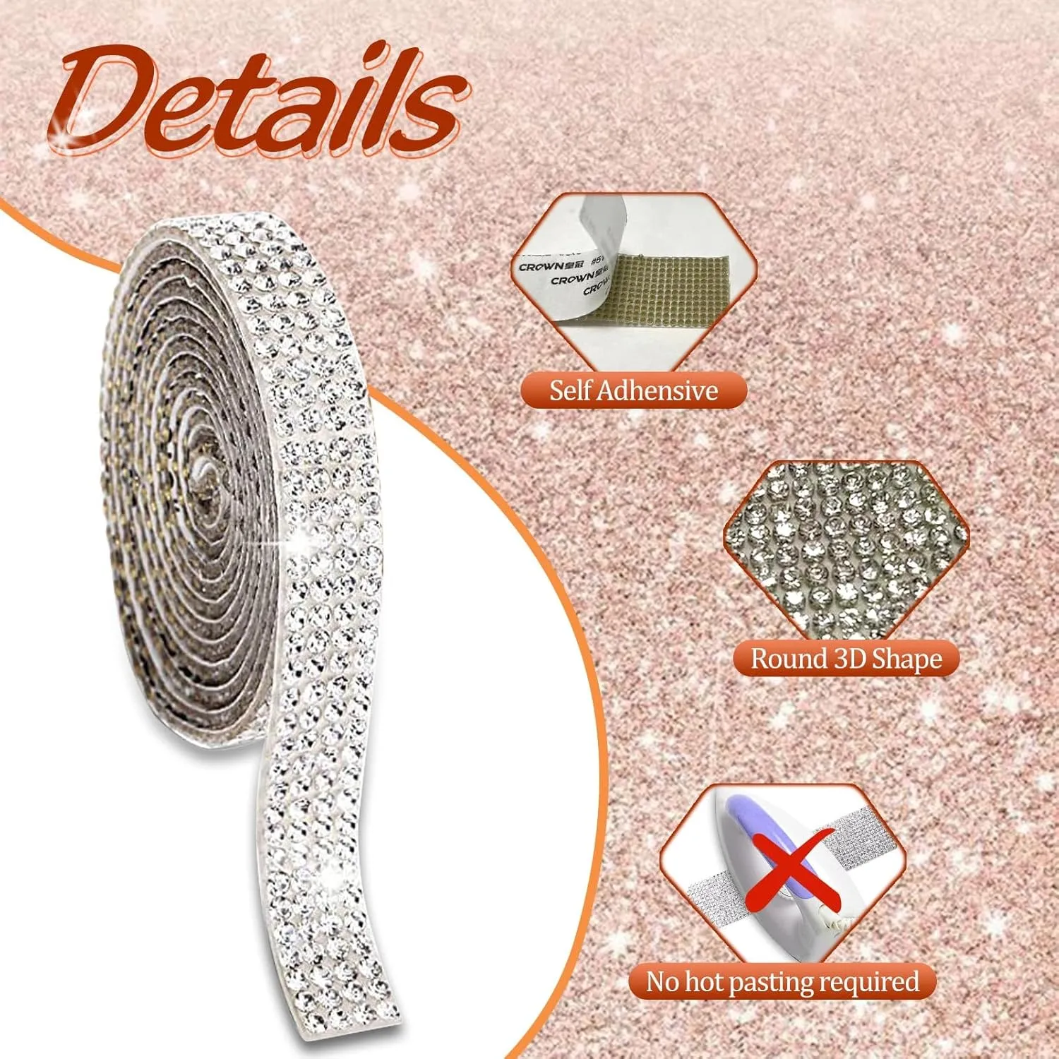 Rhinestone Ribbons (Silver-4 Rhinestones per Row, 6 Yard/roll)