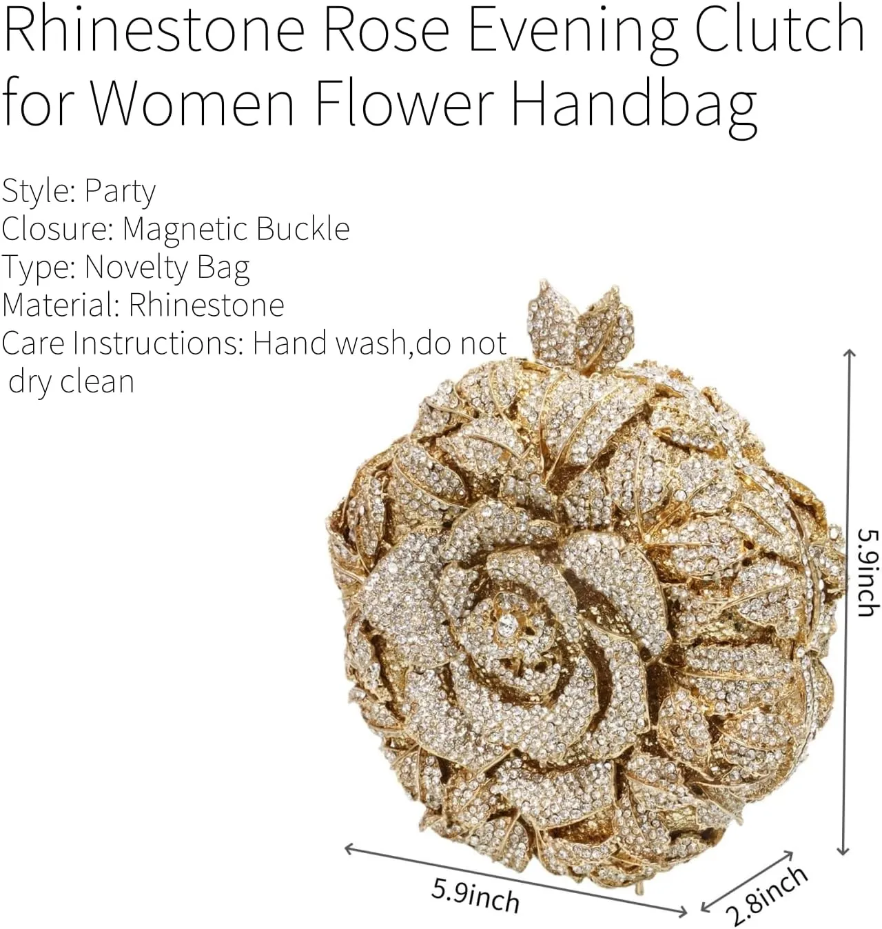 Rhinestone Rose Evening Clutch for Women Diamond Flower Cocktail Handbag Prom Party Shoulder Purse