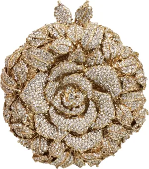 Rhinestone Rose Evening Clutch for Women Diamond Flower Cocktail Handbag Prom Party Shoulder Purse