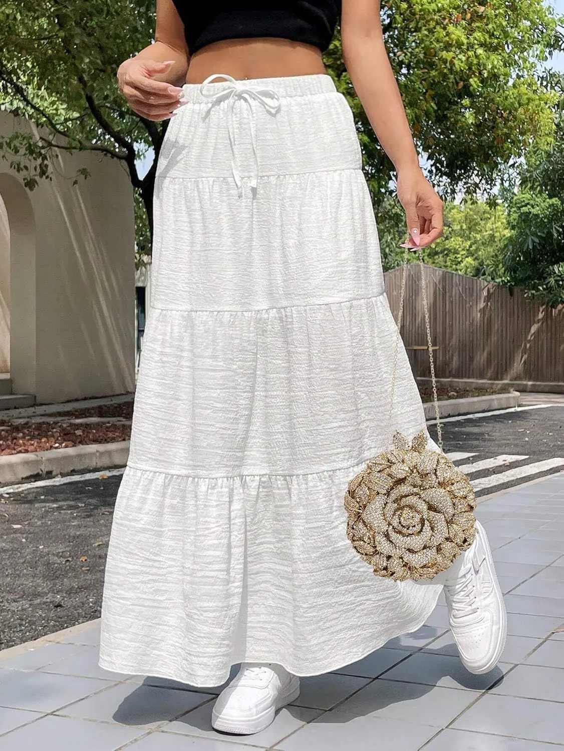 Rhinestone Rose Evening Clutch for Women Diamond Flower Cocktail Handbag Prom Party Shoulder Purse