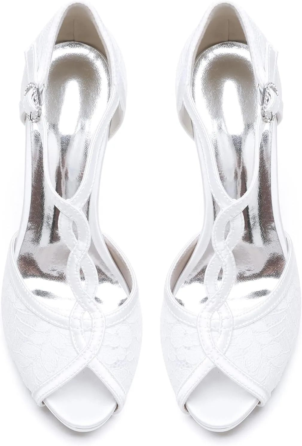 Roimaash Elegant Rhinestone Wedding Pumps Platform Peep Toe Embroidery