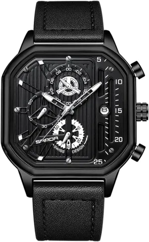 RORIOS Men's Quartz Wristwatch Fashion Square Watch Luminous Analogue Multifunctional Chronograph Watches Stainless Steel