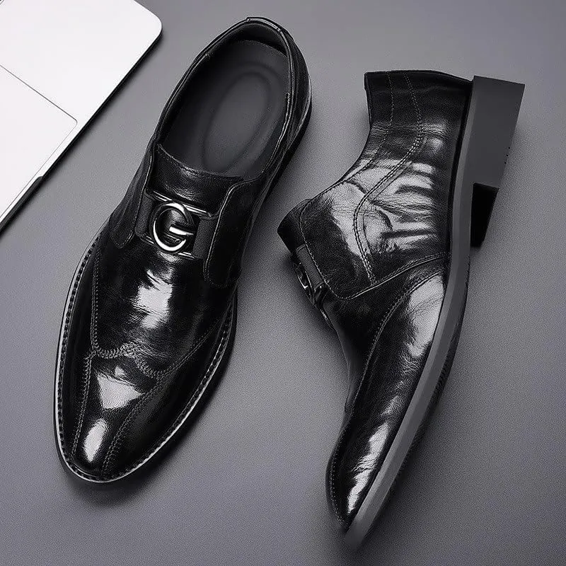 Rubber Comfortable Soft Sole Men's Dress Shoes Pointed Toe Embossing Shoes Breathable Lightweight Business Shoes for Men(D,6)