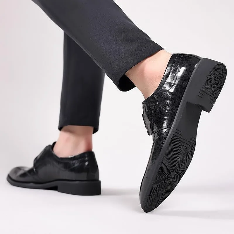 Rubber Comfortable Soft Sole Men's Dress Shoes Pointed Toe Embossing Shoes Breathable Lightweight Business Shoes for Men(D,6)
