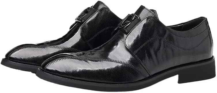 Rubber Comfortable Soft Sole Men's Dress Shoes Pointed Toe Embossing Shoes Breathable Lightweight Business Shoes for Men(D,6)