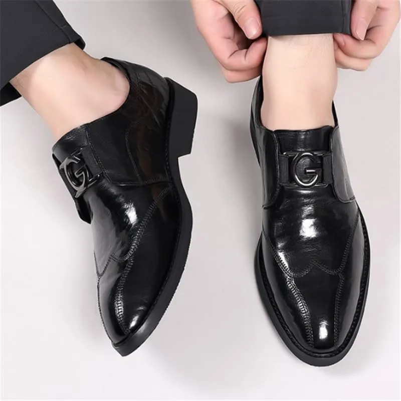 Rubber Comfortable Soft Sole Men's Dress Shoes Pointed Toe Embossing Shoes Breathable Lightweight Business Shoes for Men(D,6)