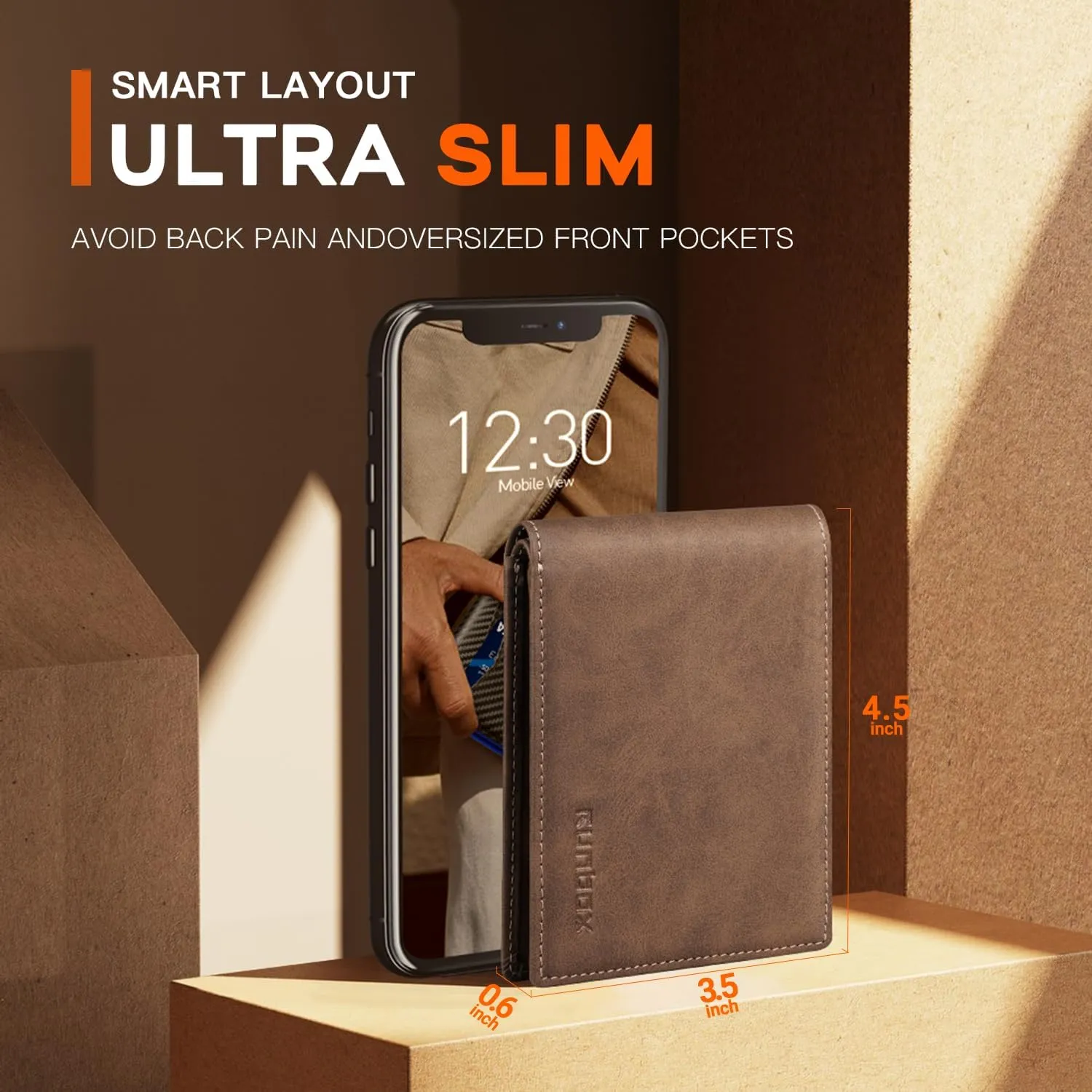 RUNBOX Wallet for Men,Mens Wallet,Slim Leather Bifold,RFID Blocking 8 Slots Gift Box