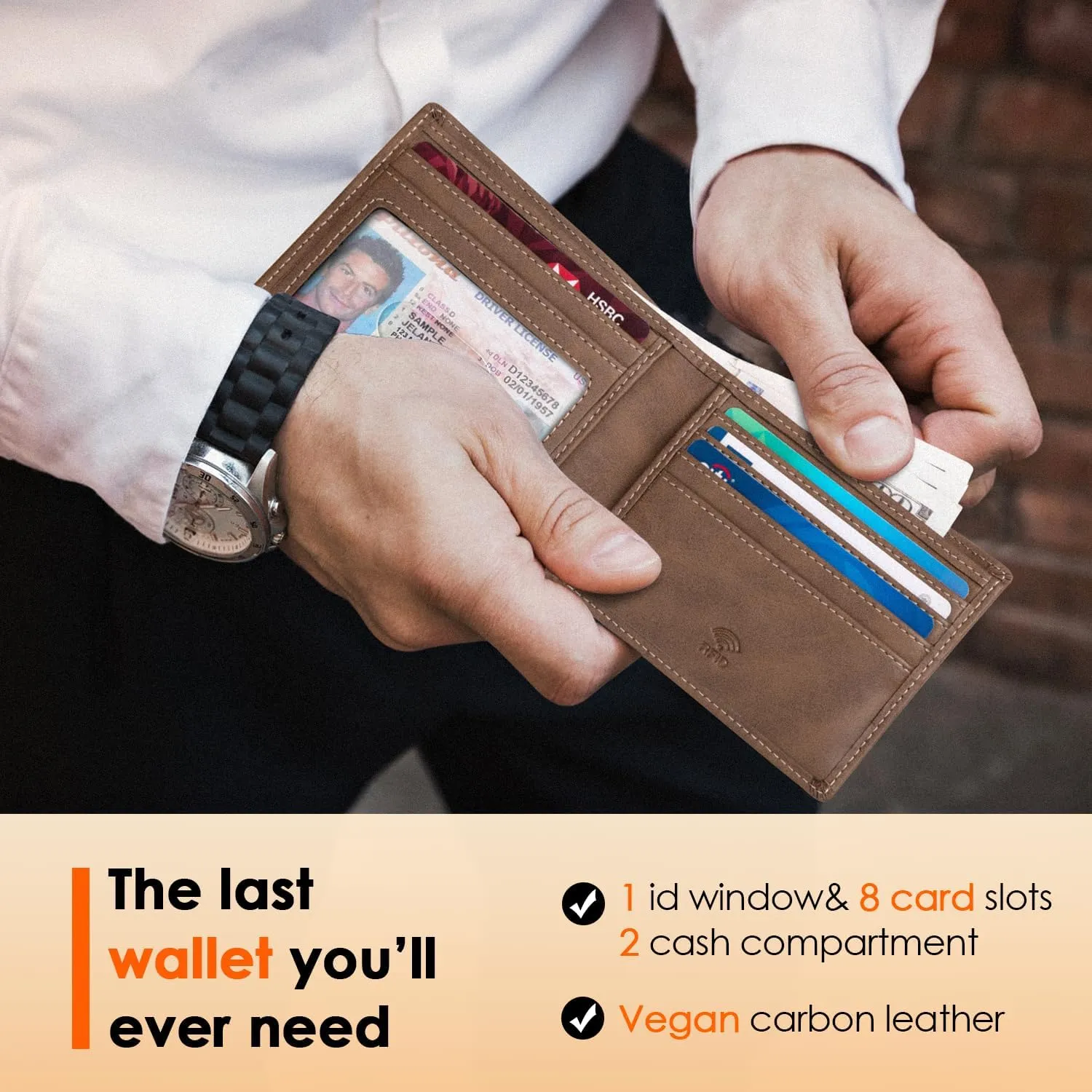 RUNBOX Wallet for Men,Mens Wallet,Slim Leather Bifold,RFID Blocking 8 Slots Gift Box