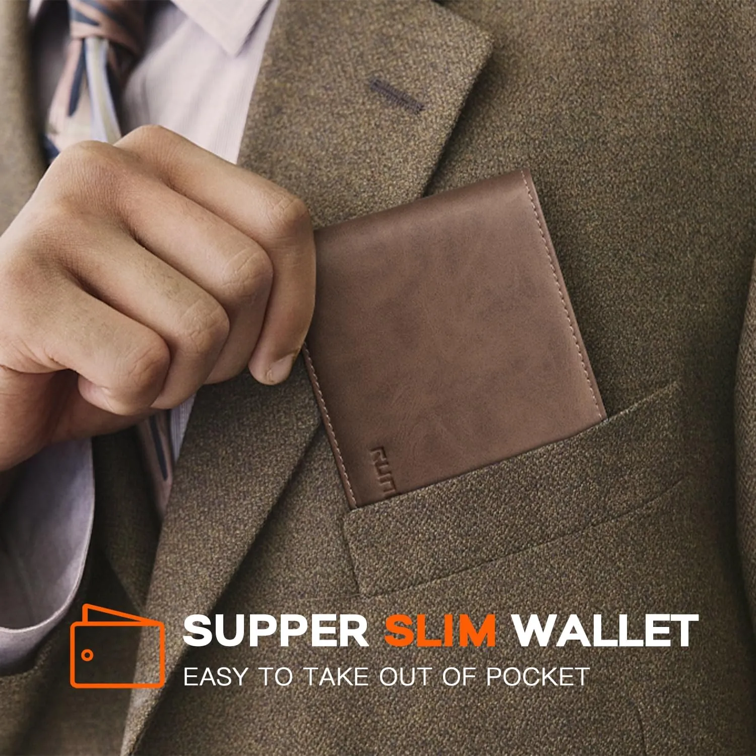 RUNBOX Wallet for Men,Mens Wallet,Slim Leather Bifold,RFID Blocking 8 Slots Gift Box
