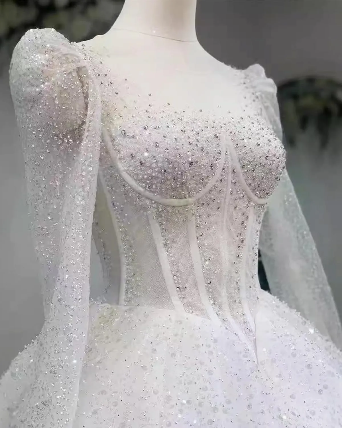 RYANTH Beaded Sequin Wedding Dress for Bride Sparkly Long Sleeves Bridal Ball Gown Luxury Wedding Dresses RDX-W29