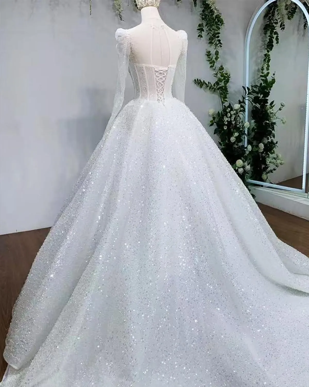 RYANTH Beaded Sequin Wedding Dress for Bride Sparkly Long Sleeves Bridal Ball Gown Luxury Wedding Dresses RDX-W29