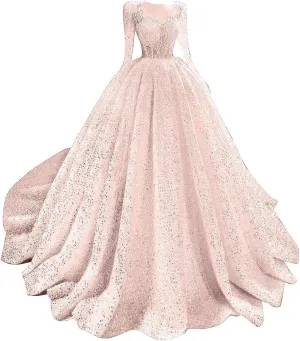 RYANTH Beaded Sequin Wedding Dress for Bride Sparkly Long Sleeves Bridal Ball Gown Luxury Wedding Dresses RDX-W29