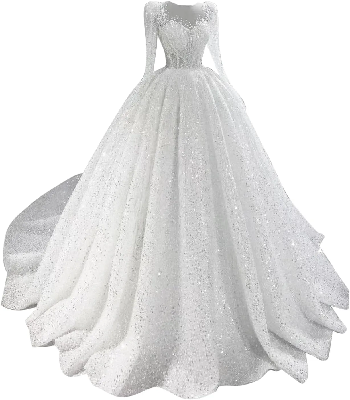 RYANTH Beaded Sequin Wedding Dress for Bride Sparkly Long Sleeves Bridal Ball Gown Luxury Wedding Dresses RDX-W29