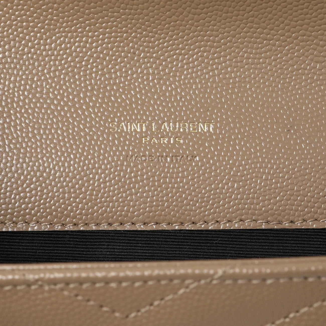 Saint Laurent Dark Beige Grain De Poudre Matelasse Chevron Monogram Cassandre Flap Pouch