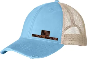 Saleen Automotive Motorsports Side Logo Laser Engraved Leather Patch Distressed Trucker Snapback Cap