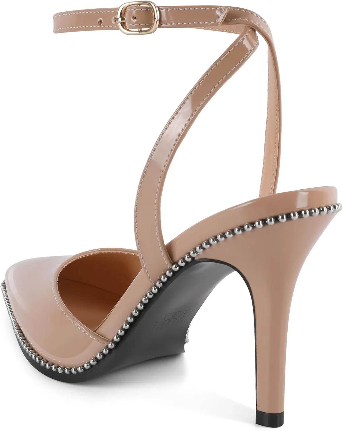 SAMMITOP Women's Slingback High Heels Strappy Closed Ponited Toe Stilettos Silver Beaded Ankle Strap Wedding Party Dress Pumps Shoes 3.5 Inch