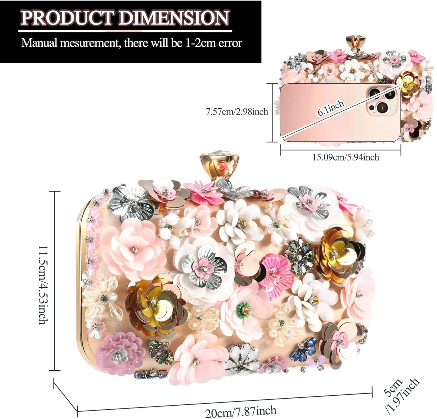 Selighting Colorful Flower Clutch Purse for Women Formal Evening Bag Beaded Pearl Purse for Wedding Prom Party Handbags