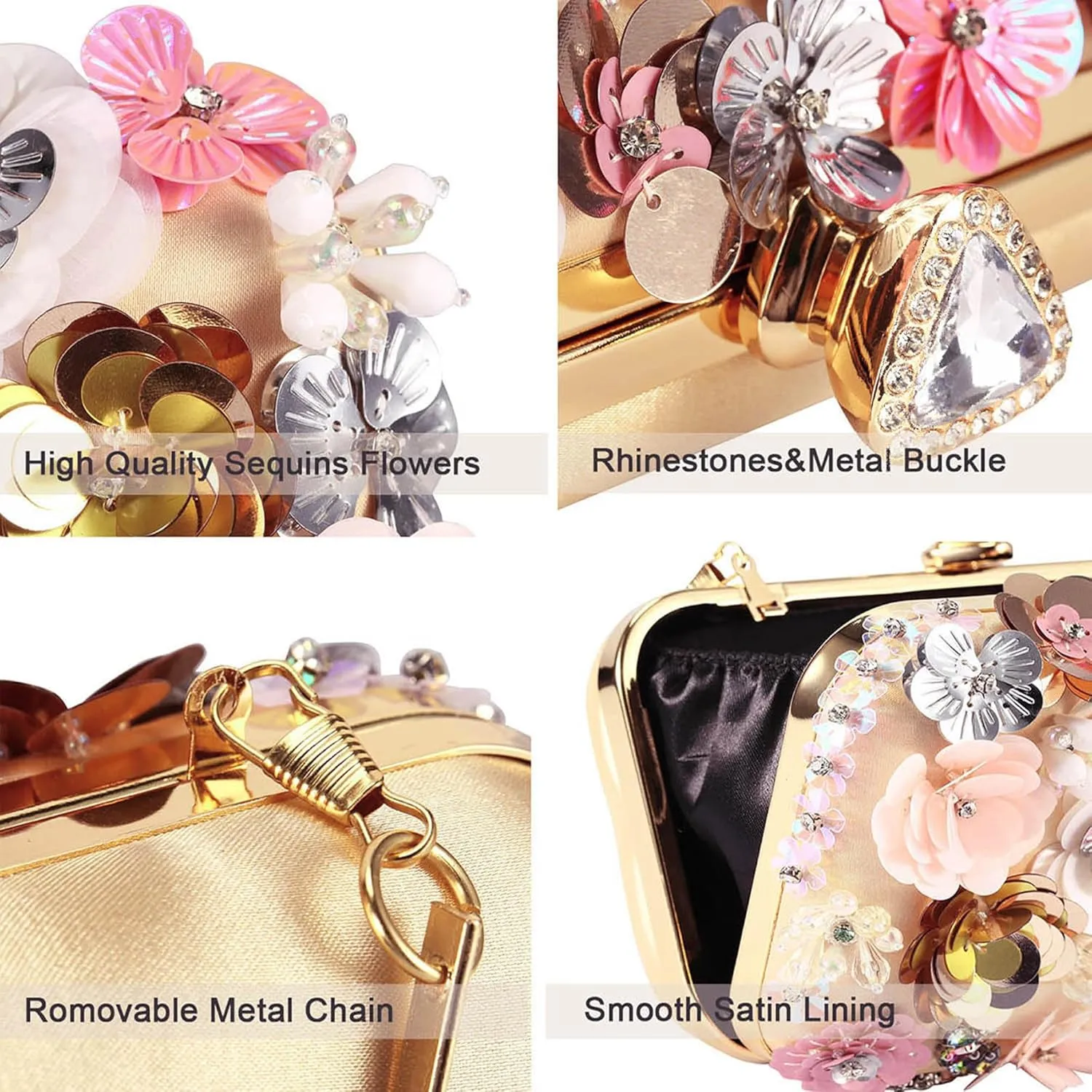 Selighting Colorful Flower Clutch Purse for Women Formal Evening Bag Beaded Pearl Purse for Wedding Prom Party Handbags