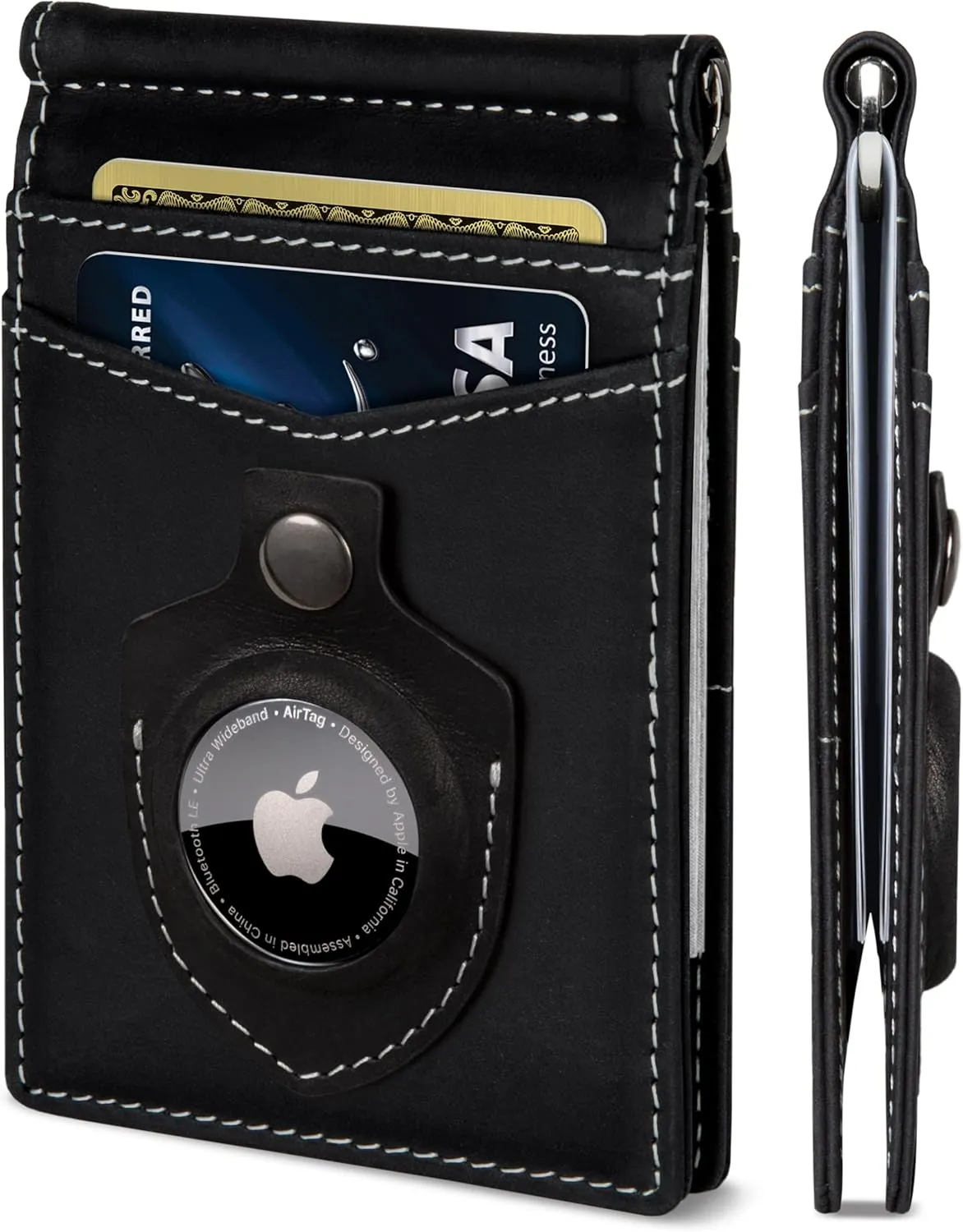 SERMAN BRANDS RFID Blocking Wallet Slim Bifold - Genuine Leather Minimalist Front Pocket Wallets for Men with Money Clip Gift