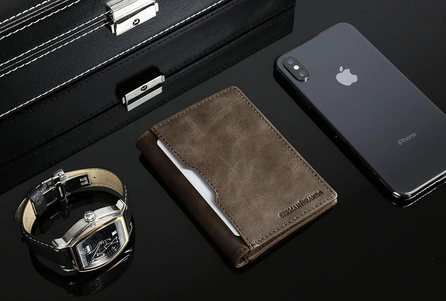 SERMAN BRANDS Wallets for Men Slim Mens leather RFID Blocking Minimalist Card Front Pocket Bifold Travel Thin
