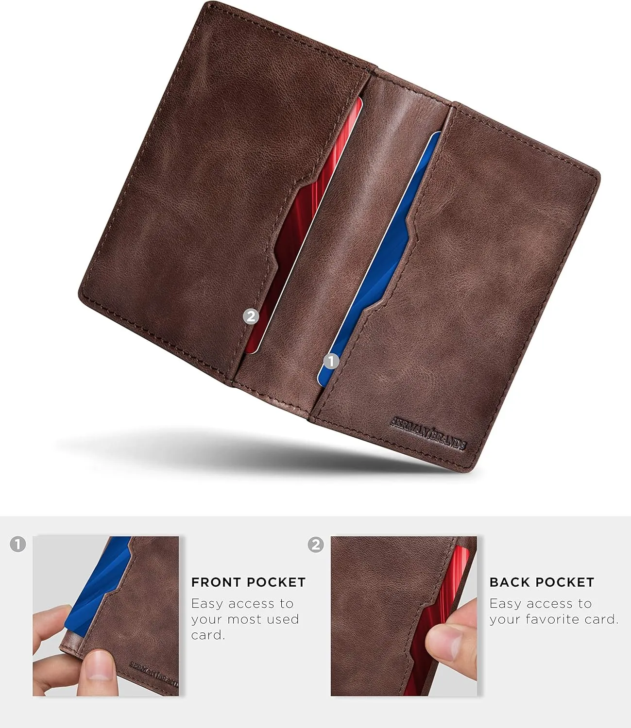 SERMAN BRANDS Wallets for Men Slim Mens leather RFID Blocking Minimalist Card Front Pocket Bifold Travel Thin