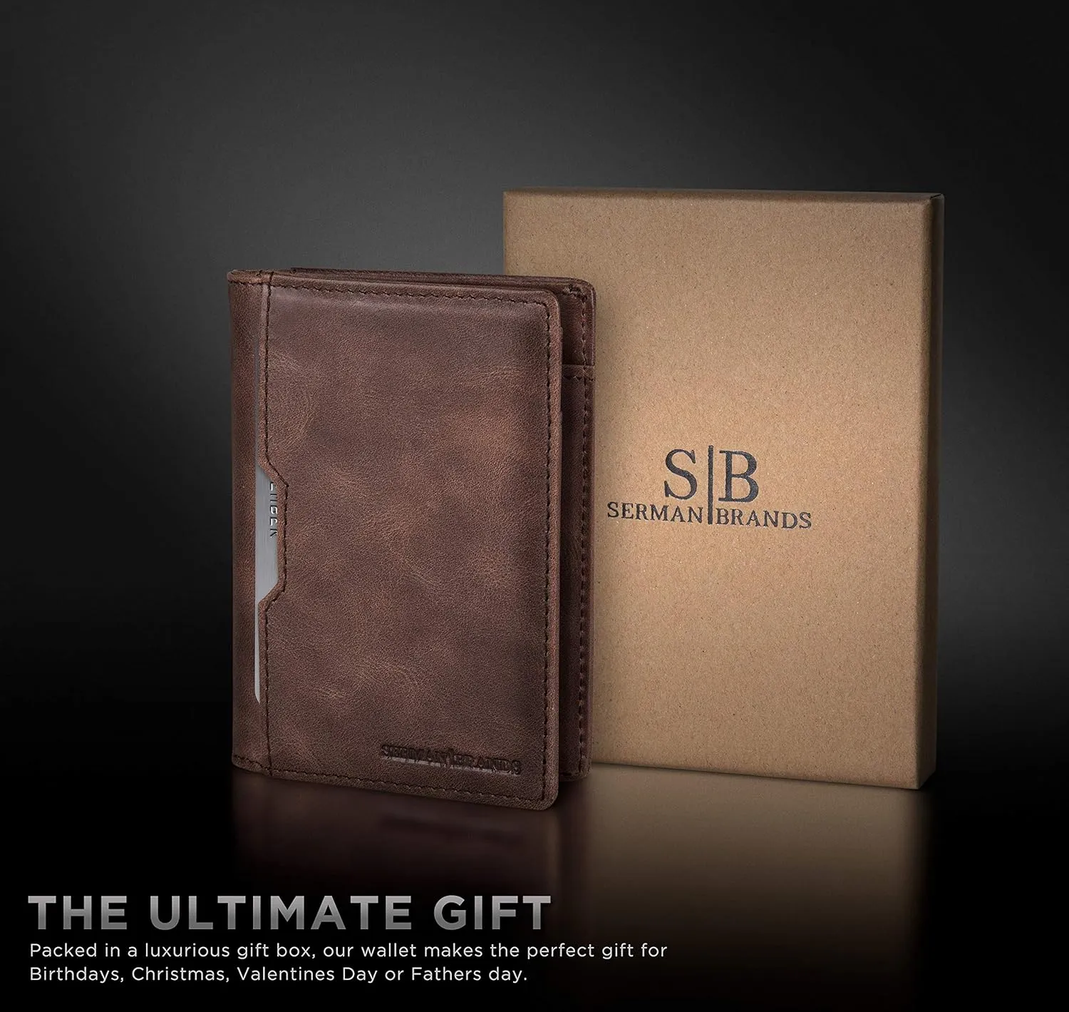 SERMAN BRANDS Wallets for Men Slim Mens leather RFID Blocking Minimalist Card Front Pocket Bifold Travel Thin