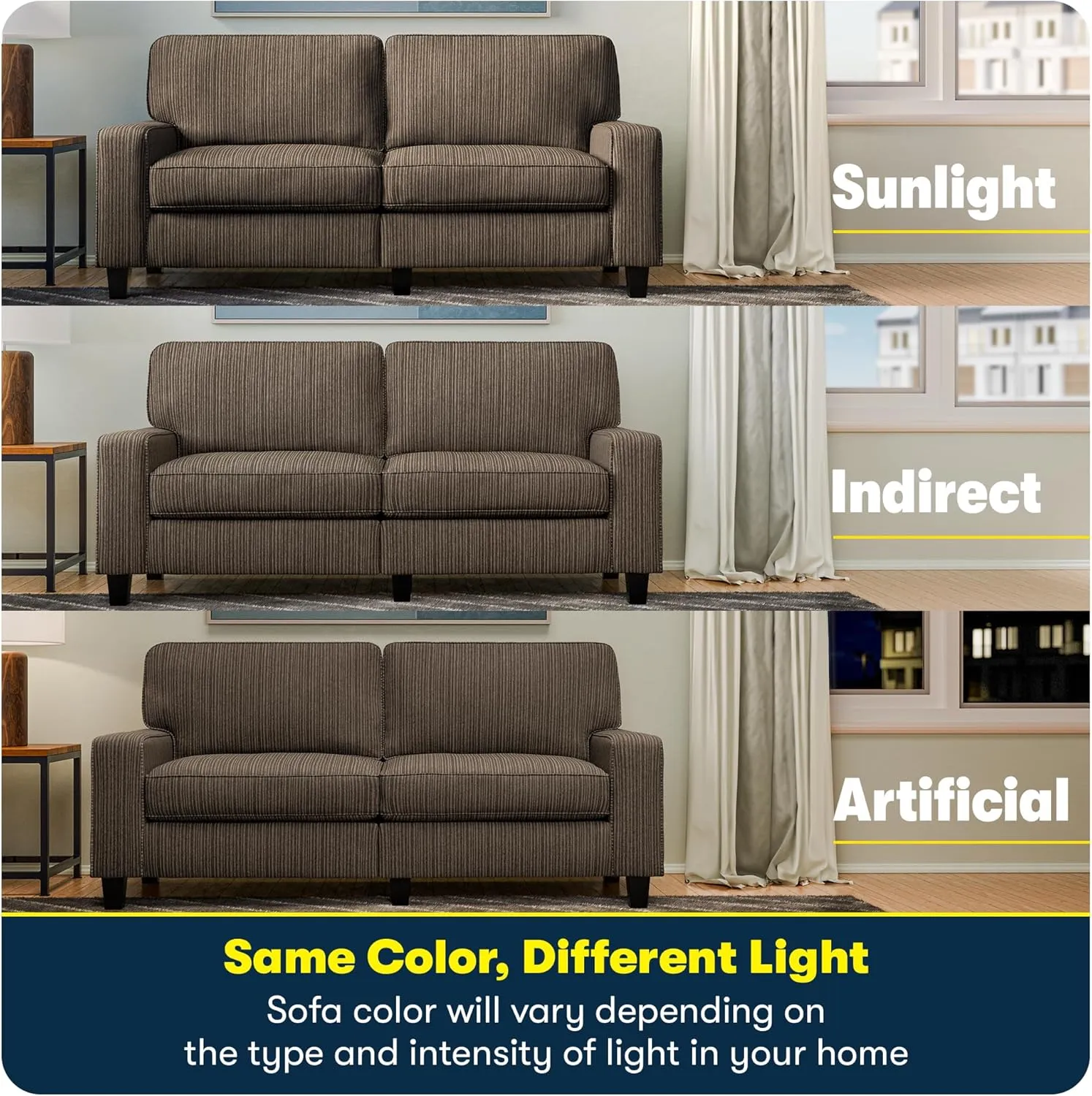 Serta Palisades 61" Track Arm Sofa, Easy Care Polyester, Soft Pillow Back, Pocket Coil Seat Cushions, Removable Covers, Loveseat or Couch for Small Spaces, Living Rooms or Bedrooms, Brown
