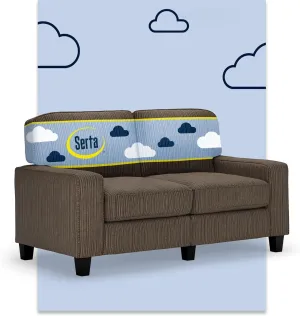 Serta Palisades 61" Track Arm Sofa, Easy Care Polyester, Soft Pillow Back, Pocket Coil Seat Cushions, Removable Covers, Loveseat or Couch for Small Spaces, Living Rooms or Bedrooms, Brown