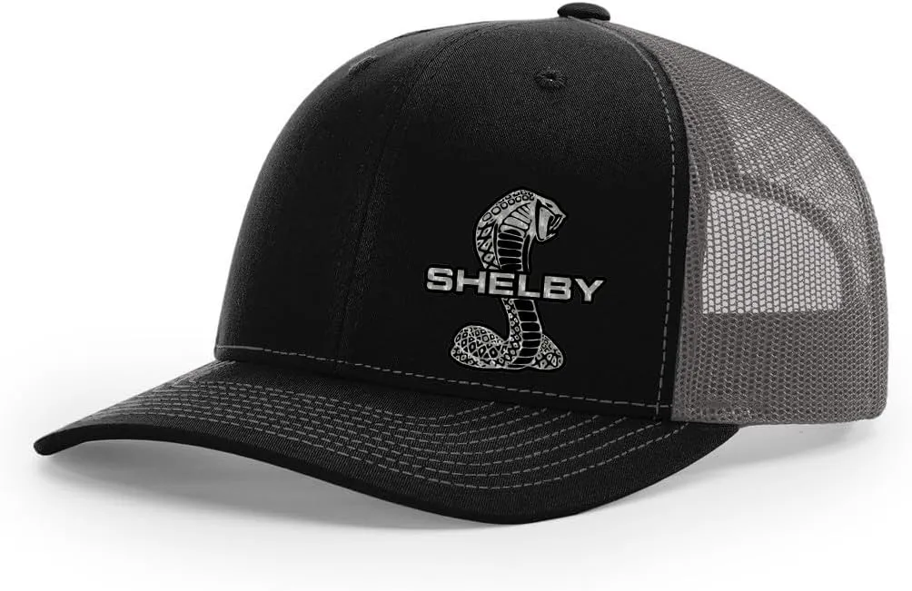 Shelby Cobra Snake Logo Carbon Fiber Color Leather Patch Richardson 112 Snapback Trucker Hat Cap