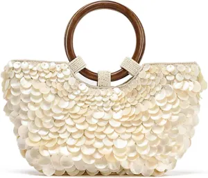 Shell Beaded Clutch Purse for Women Luxury Handmade Top Handle Bag Beach Evening Handbag for Summer