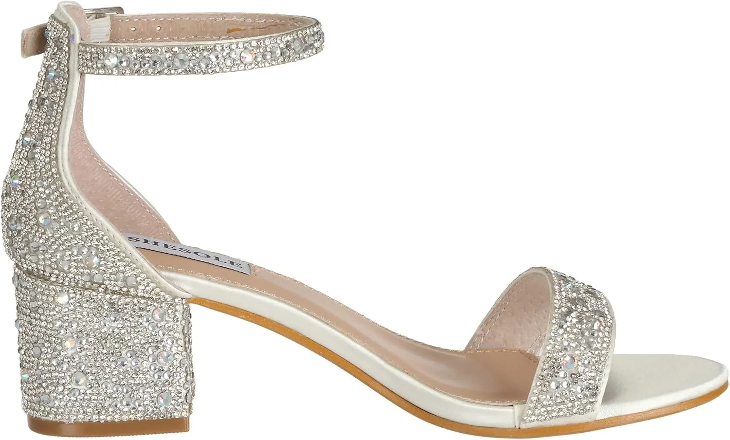 SheSole Women's Open Toe Strappy Low Block Heel Bling Rhinestone Sandals for Wedding Bride Dress Shoes