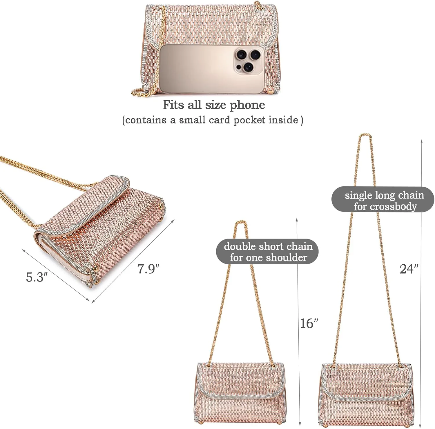 Shoulder Bags Crossbody Bag Purses Handbags Crystals Rhinestone Evening Bag for Women Clutch Purse with Chain